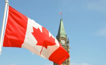 a Canadian flag waiving