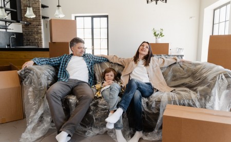 A family relaxing after a move.