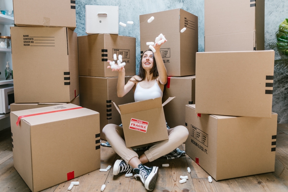 happy woman having fun while moving