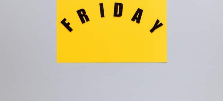 the word Friday written in black letters