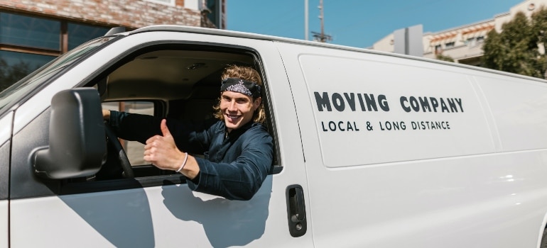 one of the Vancouver to Nanaimo movers , giving a thumbs up