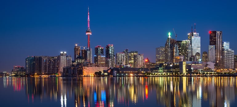 Toronto at night as a perfect destination for moving long distance in Canada