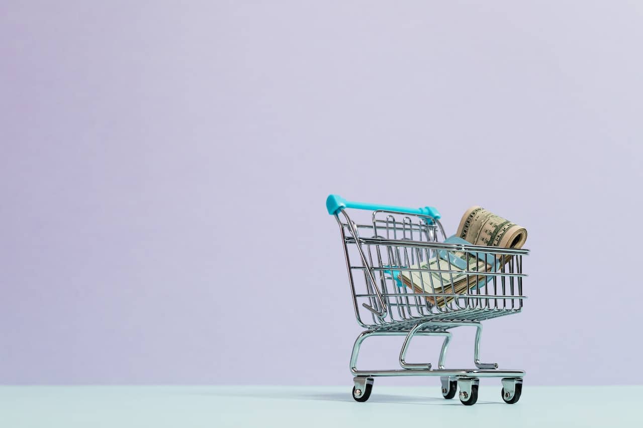 shopping cart with money in it