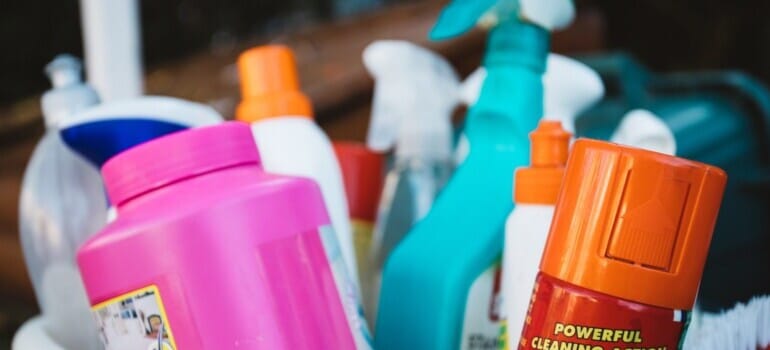 Different cleaning supplies that can be used to prepare your storage unit for fall