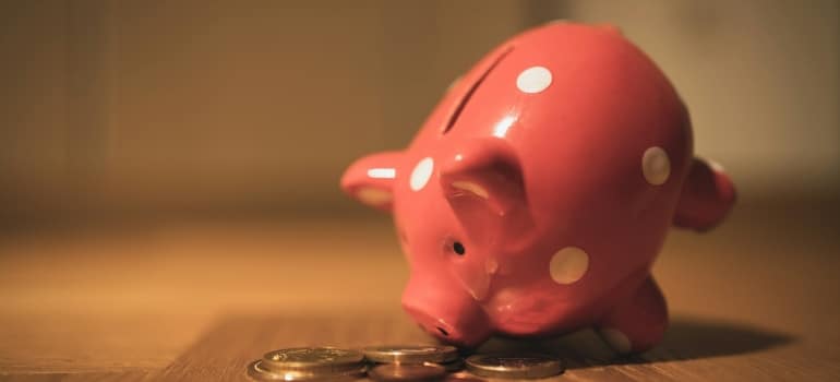 Piggy bank and coins