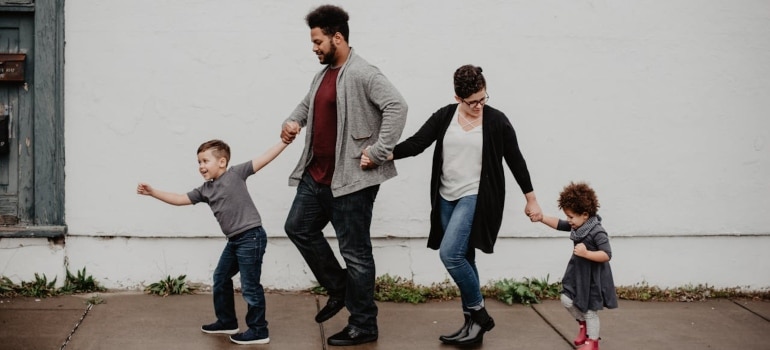 Family walking down the street