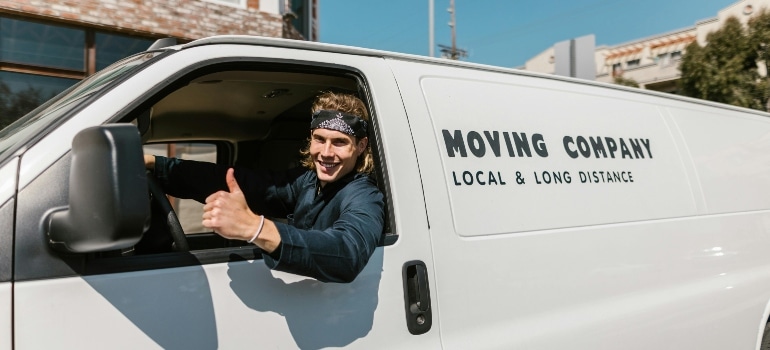 a boy driving the van